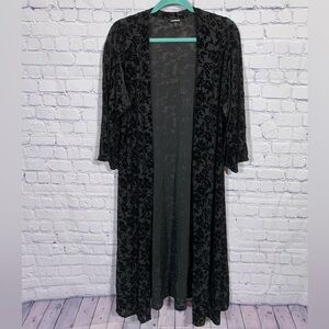 Express Womens Velvet Burnout Floral Long Length Cardigan Black Sz S Whimsigoth